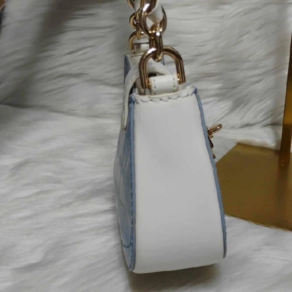 Michael Kors Croc-Embossed Blue & White Shoulder Bag - Picture 6 of 16